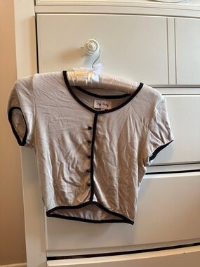 Cozy Baby Black-Trim White Cropped Button-Up Top